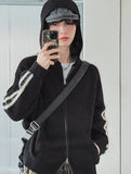 Hui hairy track hood knit zip-up