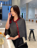Madeu Color Matching Cardigan Rib Knit One Piece Set