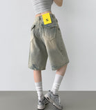 Backpoint Pocket Washing Bermuda Scratch Knee Length Denim Pants