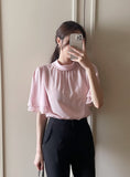 Netel Half-Neck Shirring Short Sleeve Blouse