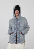 (Brushed) FRILL STRIPE HOOD ZIP-UP