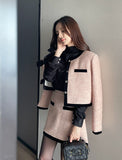 Noble Velvet Ribbon Boucle Wool Jacket Mini Skirt Set