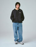 Flower Dot Embroidery Knit Stripe Hood Zip-up