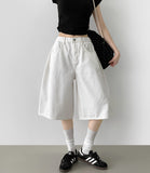Folding Pin Tuck Back Pocket Bermuda Shorts Cotton Pants