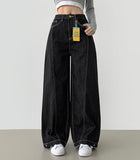 Raw Trendy Front Diagonal Cut Wide Fit Denim Pants