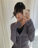 [MADE] HIR Sleeve Button Shirred V-Neck Cardigan