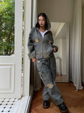 Damage Two Way Denim Hooded Jacket
