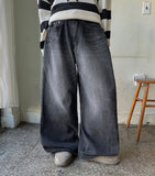 Kimody Washing Side Pintuck Wide Denim Pants