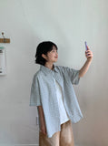 [Unisex] Kecho Seersucker Check Over Short Sleeve Shirt
