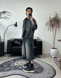 Epearl pintuck Bermuda denim pants