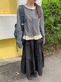 Vein Lace Banding Long Skirt