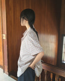Copper linen overfit check shirt