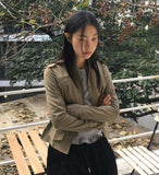 Femo vintage high neck collar button cotton jacket