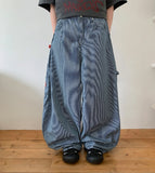 Shordan Summer Stripe Denim Balloon Wide Pants