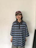 [unisex] Hudend Stripe Collar Over Short Sleeve Tee