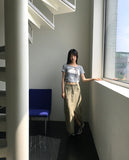 Chano Ribbon Strap Round Shirring Cropped Short-Sleeved T-Shirt