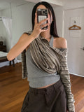 Dien Button Stripe Boat Neck Long Sleeve