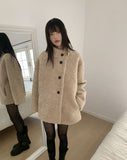 Plon Fluffy Half-Neck Midi Fur Coat Jacket