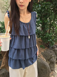 Cuzed Frill Shirring Embossed Sleeveless