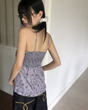 Cushing Flower Pattern Frill Sleeveless Blouse