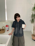 Suble Hood Denim Short Sleeve Shirt