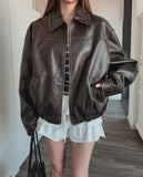 Pond cut washing two-way leather jacket
