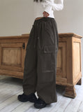Zler Y2K Cargo Ribbon Two-Way Banding Cotton Long Jogger Wide Pants