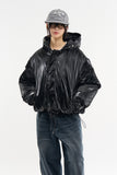 Phantom hooded glossy short padded jacket