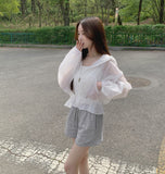 See-through High-Neck Lovely Frill Crop Summer Windbreaker