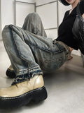 Messy fringe denim