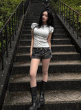 Vintage Washing Denim Shorts + Tokyo Crop Basic Tee