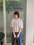 Minbomi Punching Lace Hood Short Sleeve Blouse