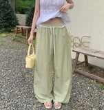Frill Stripe Vacation Look Summer Wide Banding Pants