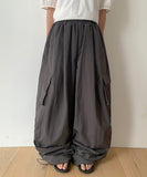[Unisex] Giden Shirring Nylon Cargo Wide Pants