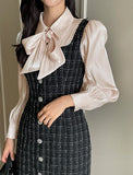 Liddell Tie Shirring Color Matching Tweed One Piece