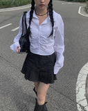 Alu Black Denim Pleats Mini Skirt