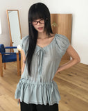Serine Tiered Ribbon String Wrinkle Short Sleeve Blouse