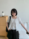 Natsume Embossed Flower Sleeveless Short Sleeve Cardigan Set