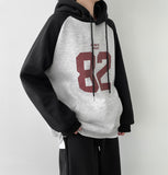 Color Matching Raglan 82 Printing Loose Fit Brushed Hoodie