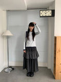 Handad Frill Check Banding Long Skirt
