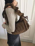 Miel Suede Shirring Ribbon Shoulder Bag