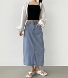 Summer Tencel Cooling Back Slit Span H-Line Denim Skirt