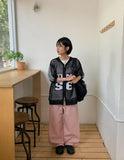 [Unisex] Wenders Punching Lettering Short Sleeve Knit Zip-Up