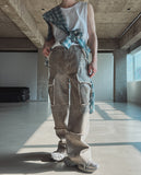 Mud damage denim cargo pants