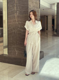 Hedden Linen Shirt Wrap Banding Wide Pants Set