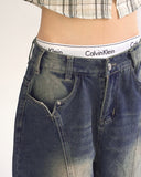 Dimon incision washing half-length denim Bermuda pants