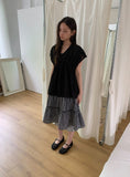 [BAONHAUS] Yanbi Check Lace Banding Midi Skirt