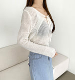 Rib Bolero Square Neck Sleeveless Knit Cardigan Two-piece Set