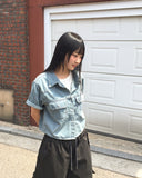 Sino Pocket Snap Button Short Sleeve Denim Shirt