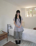 Selmin Check Short Sleeve One Piece